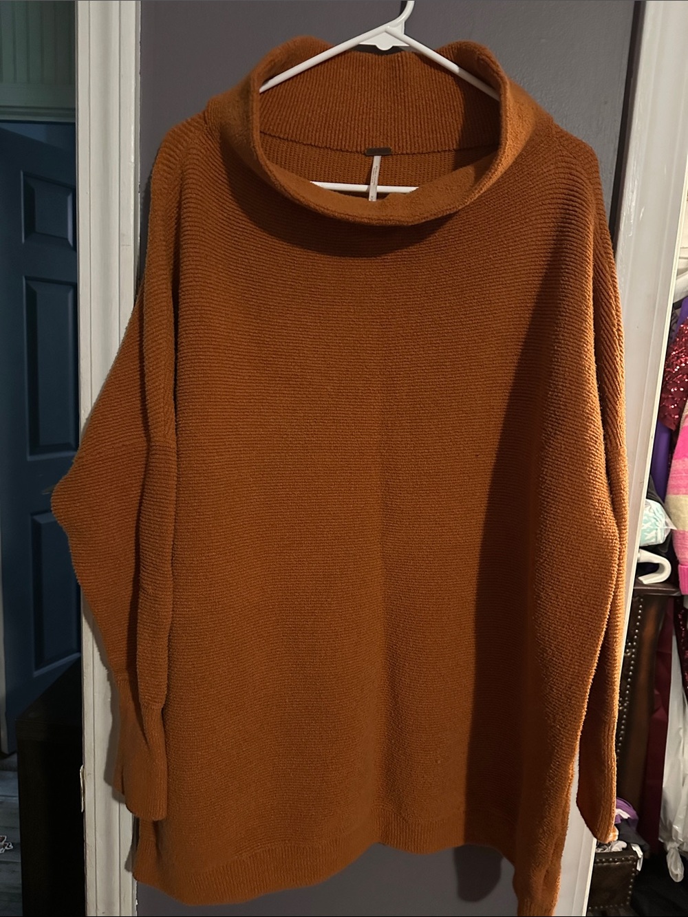 Free People Cowl Neck Sweater in Rust Orange